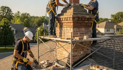 Greensboro, NC chimney repair for cracked mortar, flashing, and moisture damage on a siding service page
