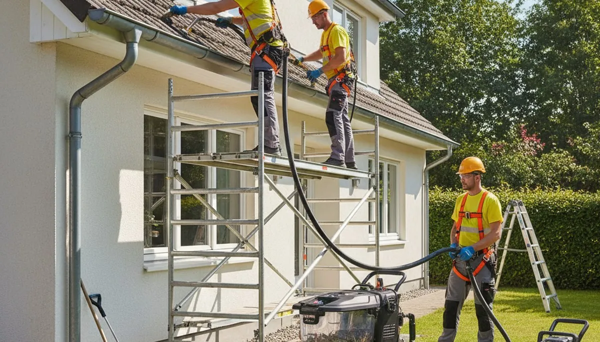 Gutter cleaning service in Greensboro, NC removing debris to restore proper water flow on a home
