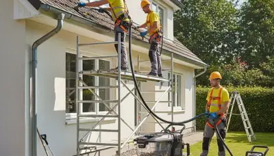 Gutter cleaning service in Greensboro, NC removing debris to restore proper water flow on a home