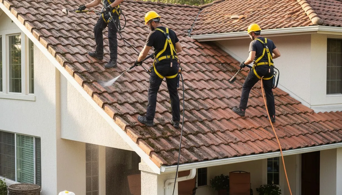 Roof cleaning in Greensboro, NC by FX Remodeling & Exteriors for algae and moss removal