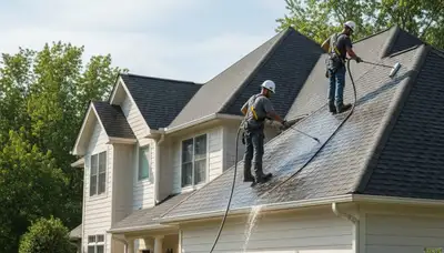 Roof cleaning service in Greensboro, NC by FX Remodeling & Exteriors removes algae and moss buildup